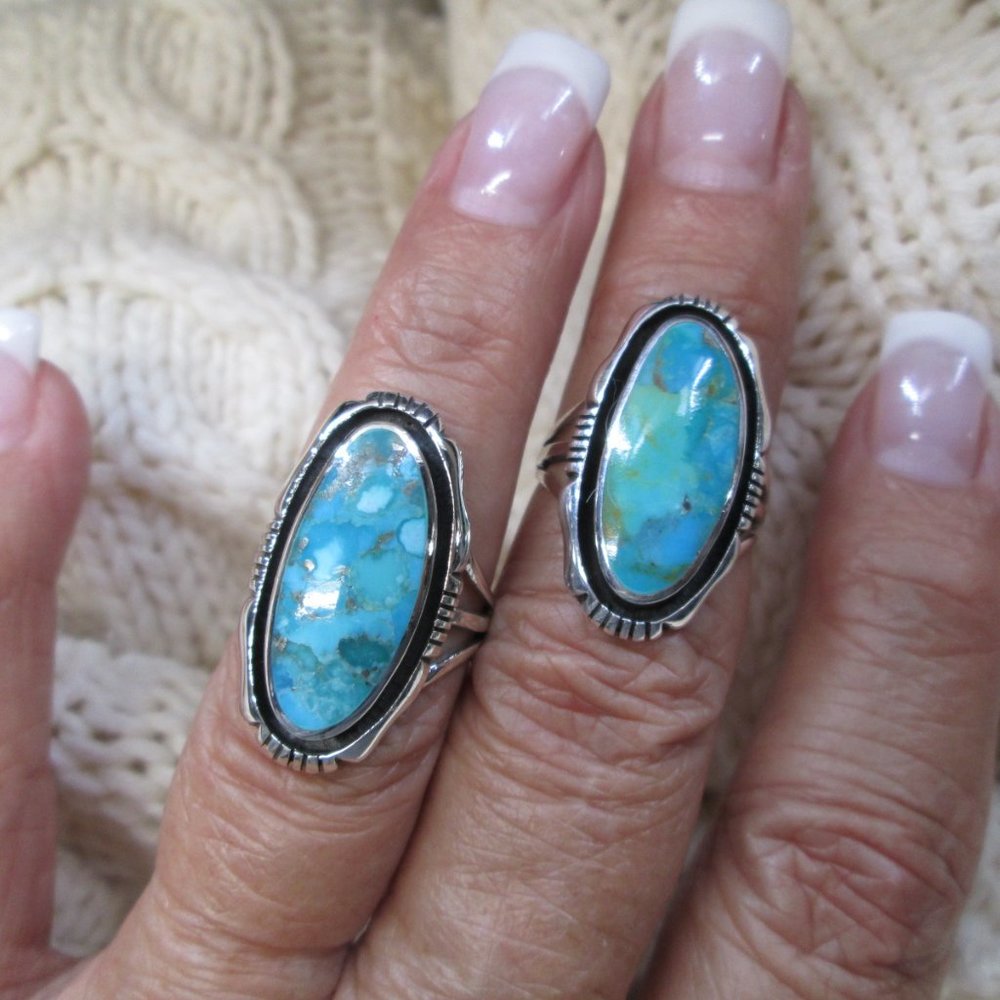 Turquoise Ring>925 Sterling Silver Ring,Genuine Turquoise Ring,Southwestern - Picture 6 of 8